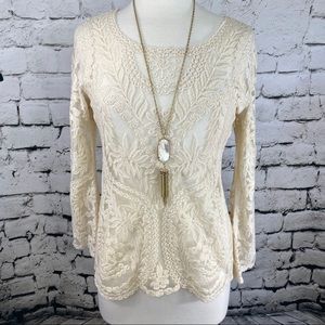 NWT EXPRESS Lace Long Sleeve Top Creme Sz M